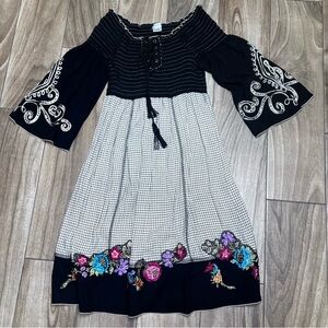 KRISTA LEE Dress Black/ White  Beaded off-The-Shoulder Jersey Knit Embroidery XS